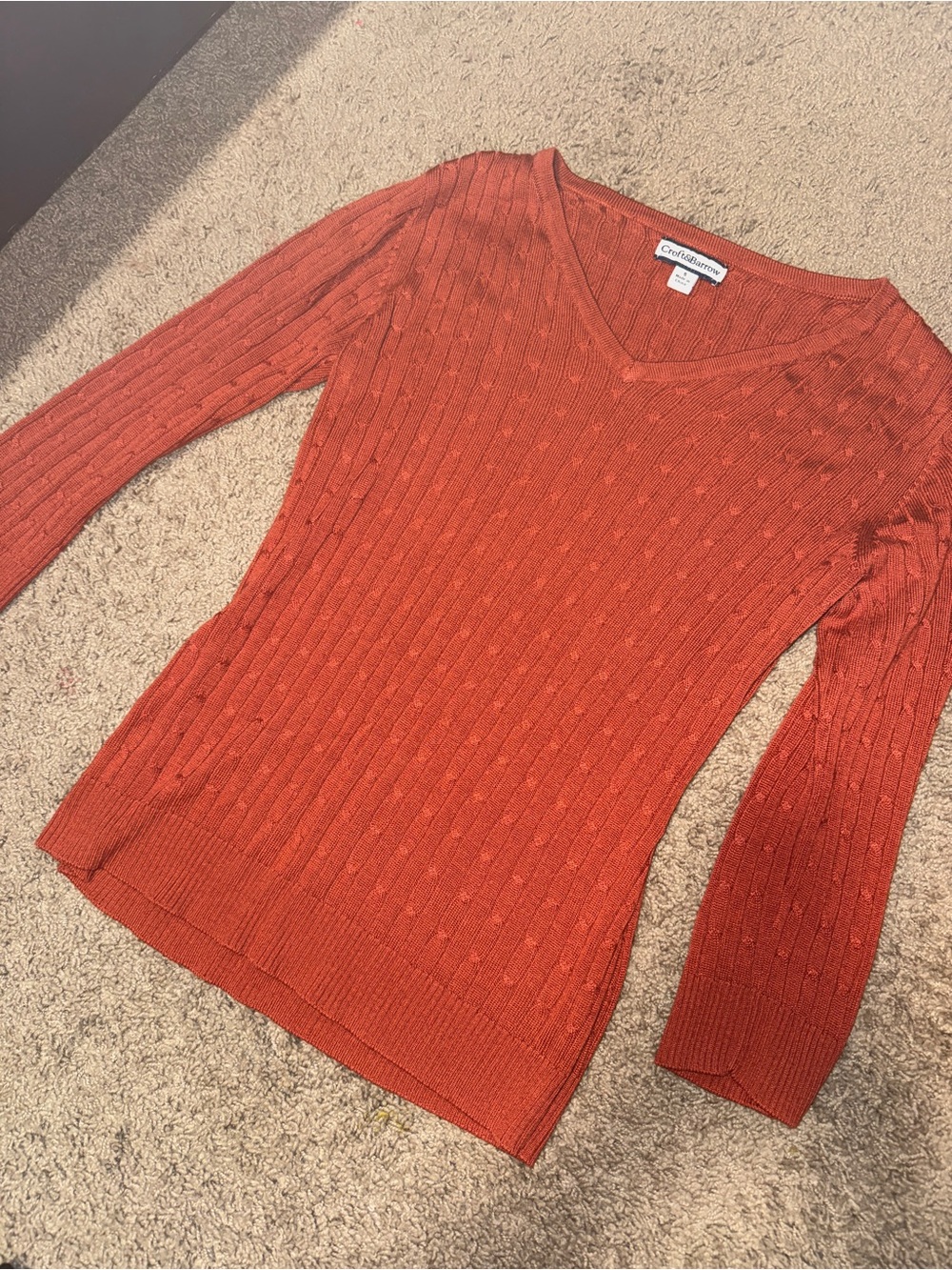 Coldwater Creek Women's V-Neck Ribbed Sweater - Rust Orange
